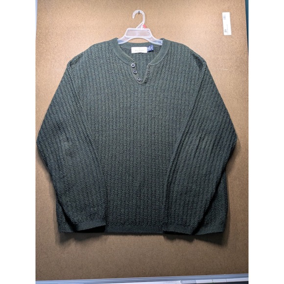 bill blass Other - Bill Blass Menswear Henley Sweater XL Green Textured Cotton Blend Knit USA Made
